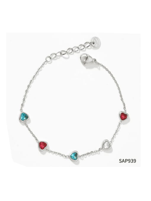 SAP939 Platinum Color Stainless steel Cubic Zirconia Heart Minimalist Link Bracelet