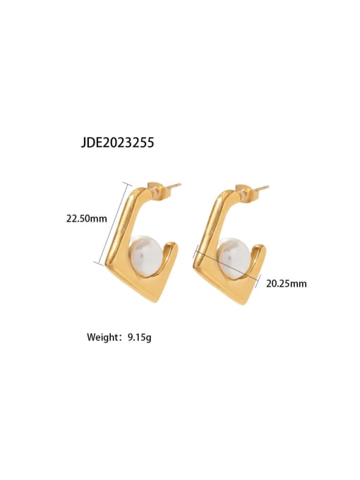 JDE2023255 Stainless steel Freshwater Pearl Geometric Trend Stud Earring