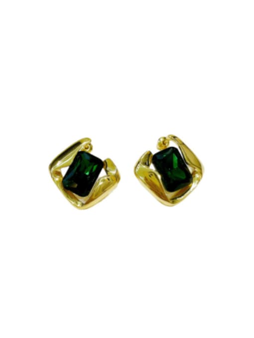 H00773 gold Brass Cubic Zirconia Geometric Vintage Stud Earring