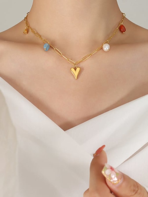 P1216 gold necklace 40 5cm Titanium Steel Freshwater Pearl Tassel Bohemia Necklace