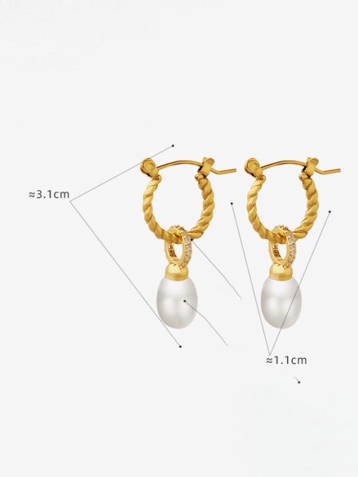 MAKA Brass Imitation Pearl Geometric Hip Hop Huggie Earring 2