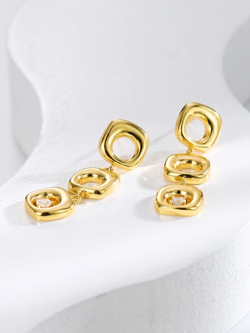 H00939 Gold Brass Cubic Zirconia Geometric Trend Stud Earring