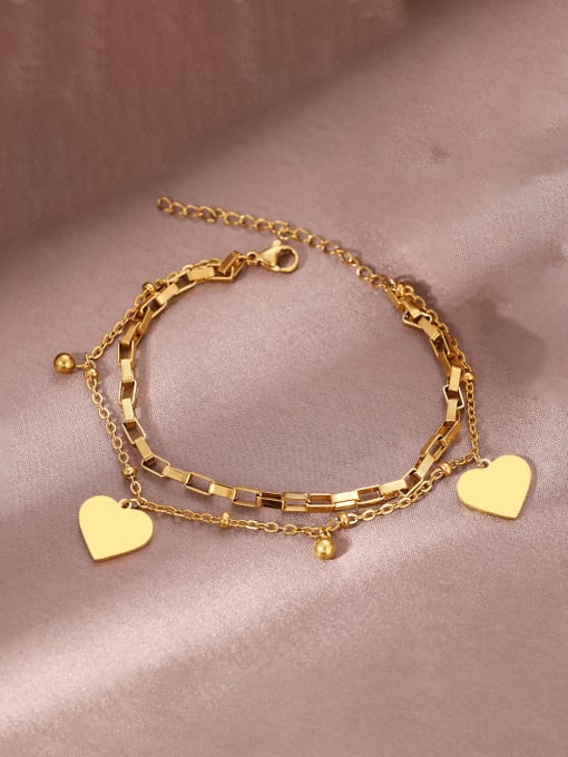 K.Love Titanium Steel  Double Layer Chain Heart Trend Strand Bracelet 0