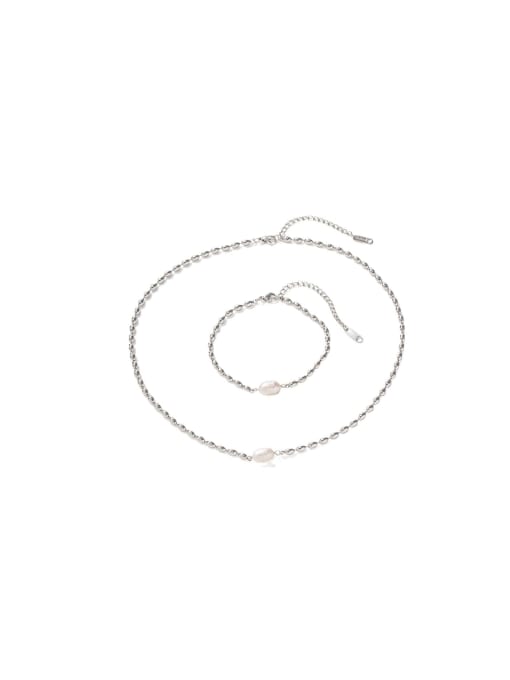 J&D Stainless steel Freshwater Pearl Geometric Dainty Beaded Necklace 0