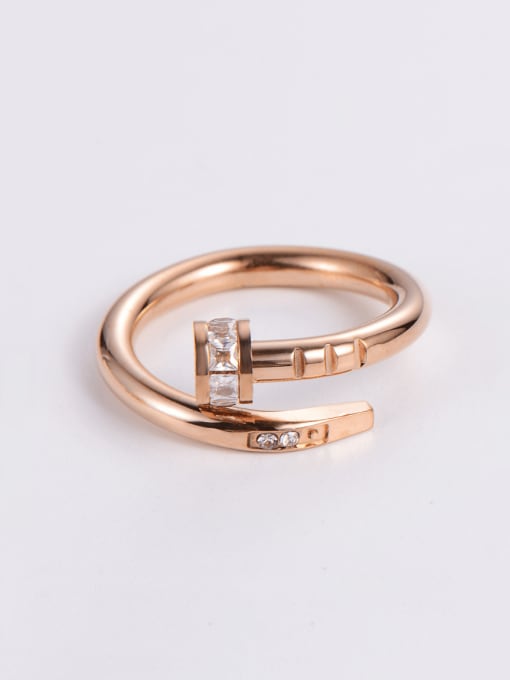 rose gold Stainless steel Cubic Zirconia Irregular Minimalist Stackable Ring