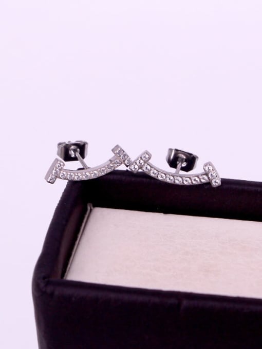 platinum Titanium Steel Cubic Zirconia Smiley Minimalist Stud Earring