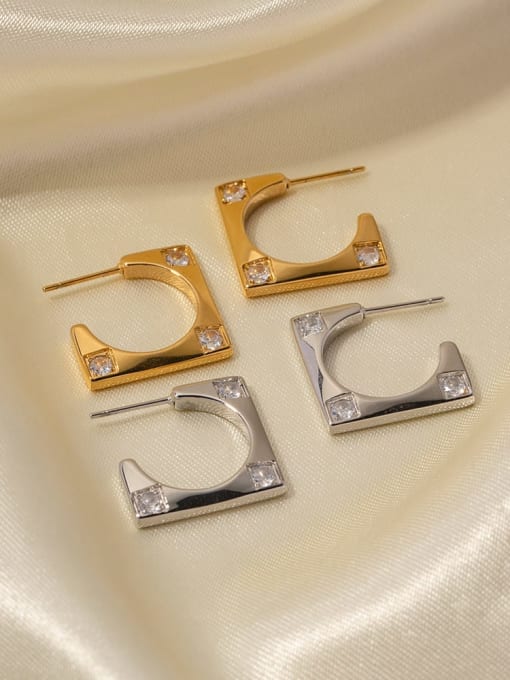 J&D Stainless steel Cubic Zirconia Geometric Trend Stud Earring 2