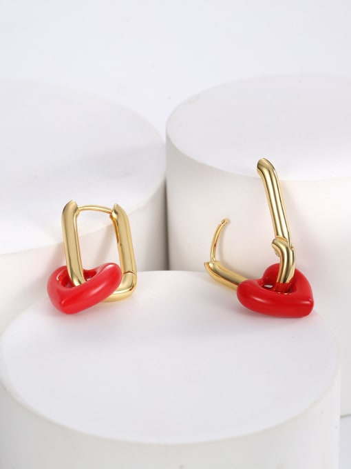 H01028 red Brass Enamel Heart Minimalist Huggie Earring