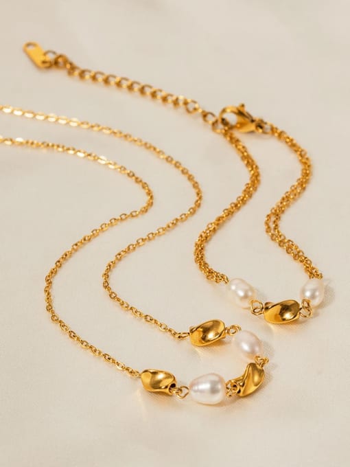 J&D Stainless steel Imitation Pearl Hip Hop Geometric  Bracelet and Necklace Set