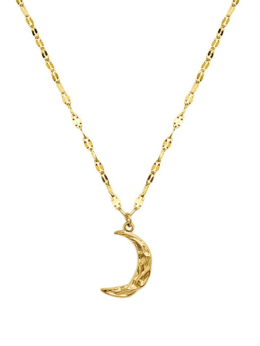 P756 gold Titanium Steel Vintage Moon  Pendant Necklace