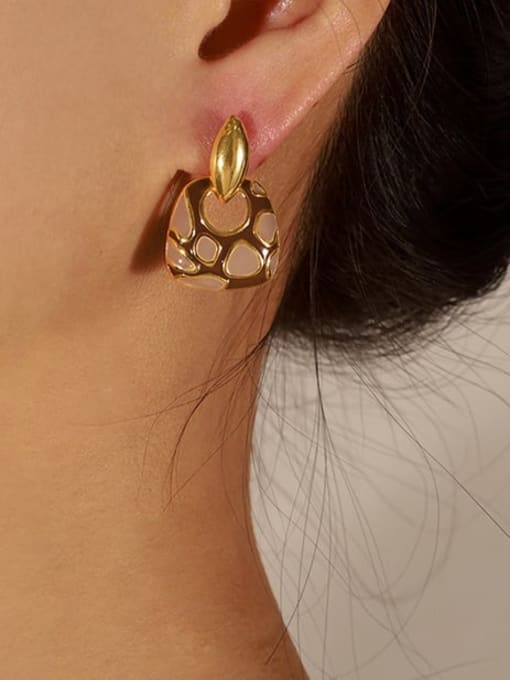 F414 Brown Glazed Earrings Brass Enamel Geometric Hip Hop Drop Earring