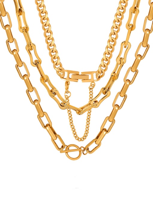 MAKA Titanium Steel Hip Hop Geometric  Chain Bracelet and Necklace Set 0