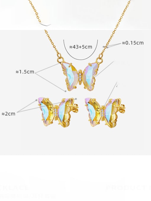MAKA Brass Glass Stone Minimalist Butterfly  Earring and Necklace Set 2