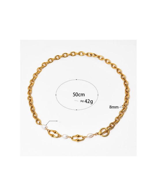 Clioro Trend Geometric Stainless steel Freshwater Pearl Bracelet and Necklace Set 3