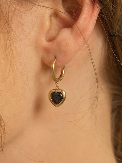 YAYACH Stainless steel Glass Stone Heart Minimalist Huggie Earring 1