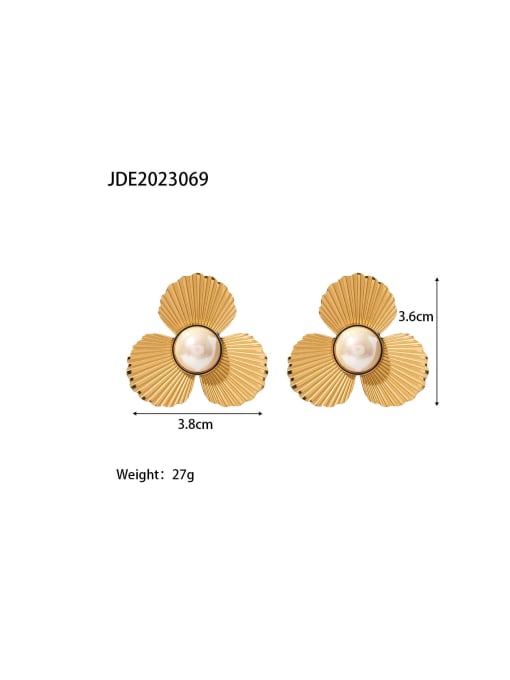 JDE2023069 Stainless steel Freshwater Pearl Flower Trend Stud Earring