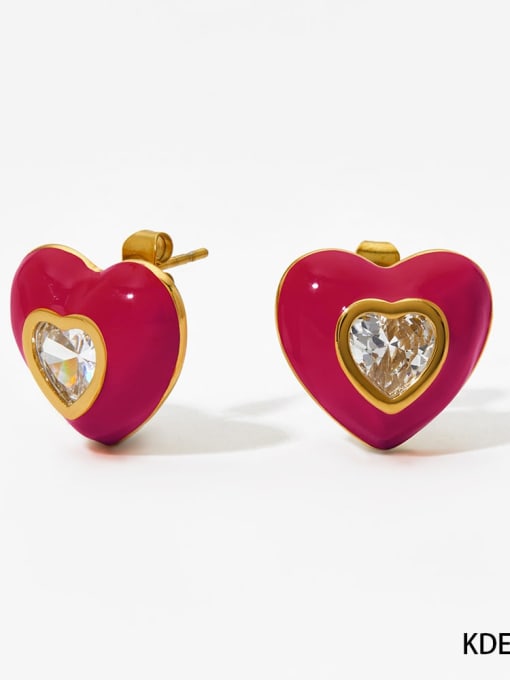 Red Earrings KDE1916 Stainless steel Cubic Zirconia Heart Dainty Stud Earring