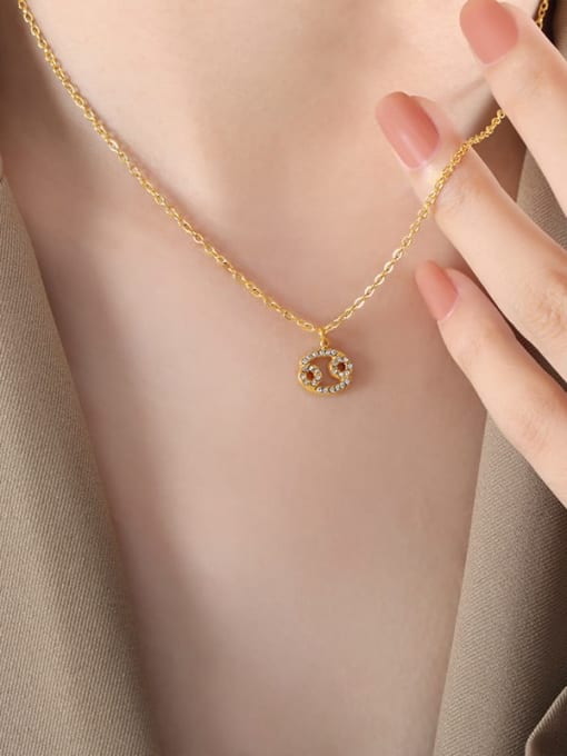 P1527 Cancer Gold Necklace  40+ 5cm Titanium Steel Cubic Zirconia Constellation Cute Necklace
