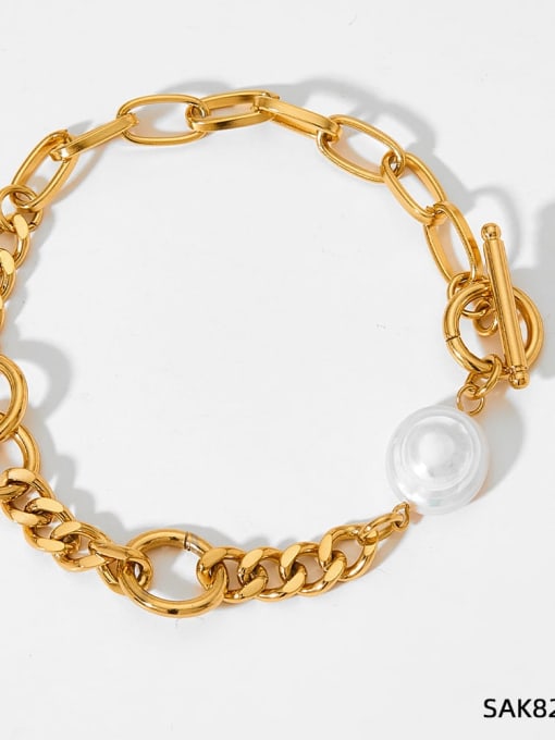 SAK824 Bracelet Gold Stainless steel  Trend Geometric Freshwater Pearl Bracelet and Necklace Set
