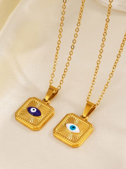 J$L  Steel Jewelry Stainless steel Enamel Evil Eye Vintage Geometric Pendant Necklace 2