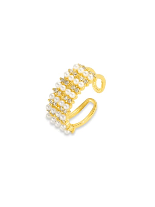 A868 Gold Ring Brass Imitation Pearl Geometric Hip Hop Band Ring