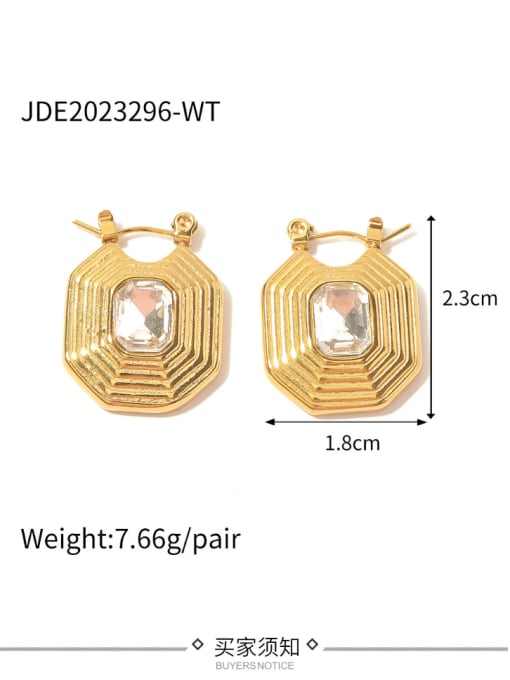 JDE2023296 WT Stainless steel Glass Stone Geometric Hip Hop Huggie Earring