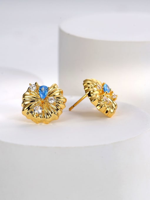 H01013 gold Brass Cubic Zirconia Flower Minimalist Stud Earring