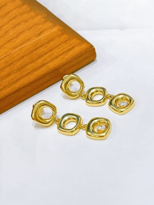 H00939 Gold Brass Geometric Vintage Drop Earring