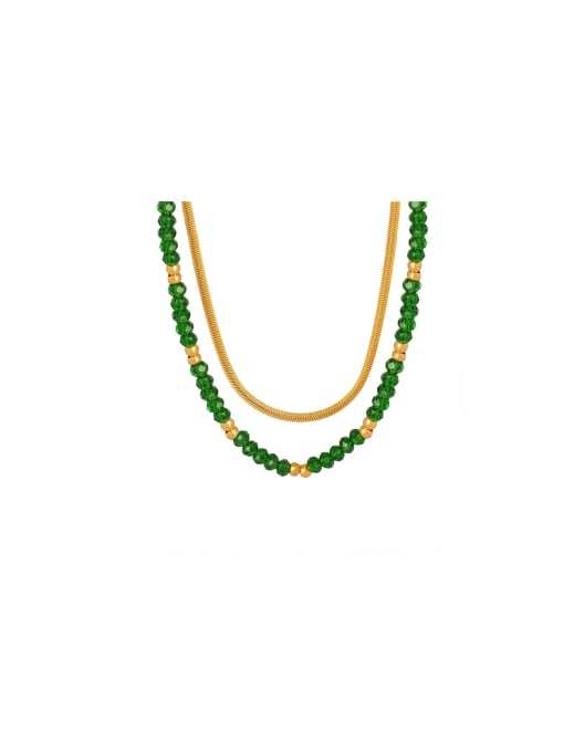 MAKA Titanium Steel Glass beads Green Geometric Vintage Multi Strand Necklace 0