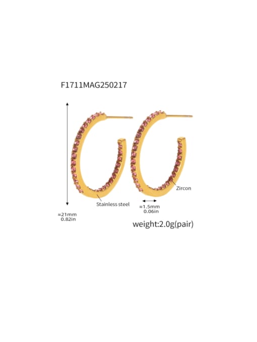 F1711 B Gold  Pink Zircon Earrings 21mm Stainless steel Cubic Zirconia Geometric Minimalist Stud Earring