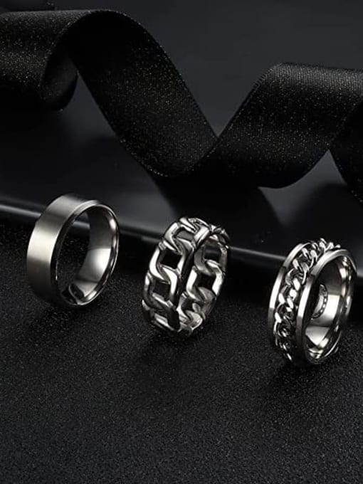 SM-Men's Jewelry Stainless Steel Geometric Hip Hop Stackable Men's Ring Set 1