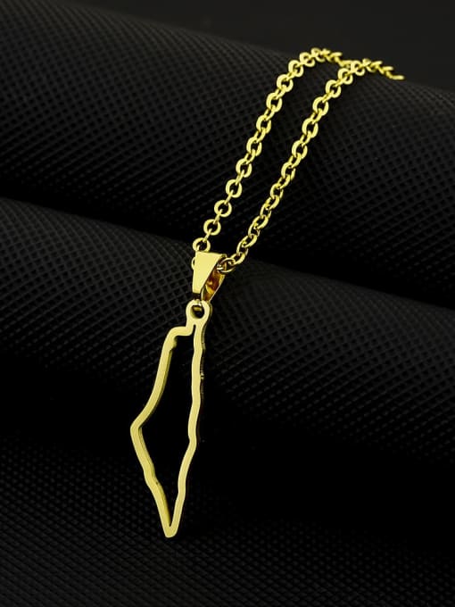 Gold hollow necklace Stainless steel Geometric Ethnic Israel's hollowed out map Necklace