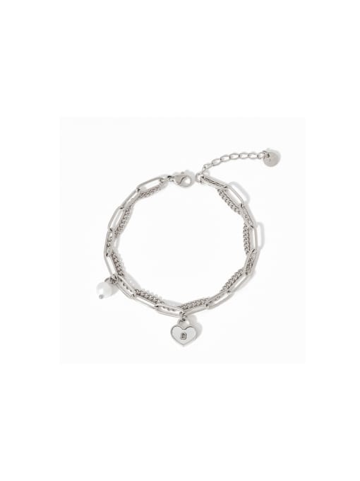 Clioro Stainless steel Freshwater Pearl Heart Trend Link Bracelet 0