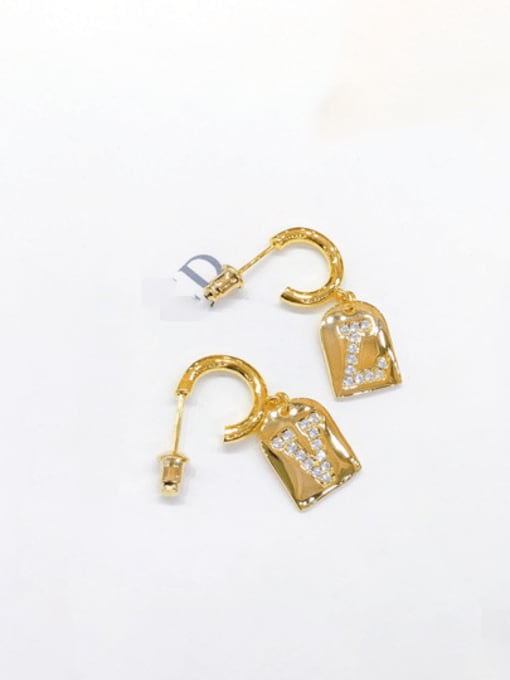 H00251 Brass Cubic Zirconia Geometric  Letter Vintage Stud Earring