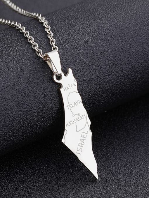Steel color+Chain Stainless steel Hip Hop Europe, America, Israel, Palestine Map Pendant  Necklace