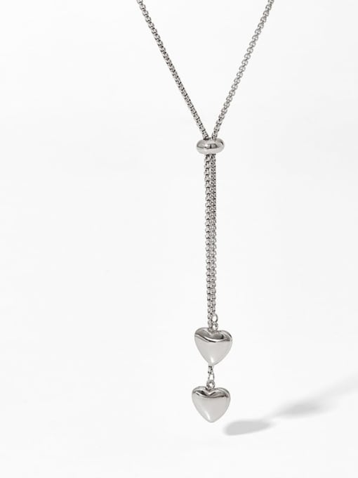 PCD575 Platinum Stainless steel Heart Minimalist Lariat Necklace