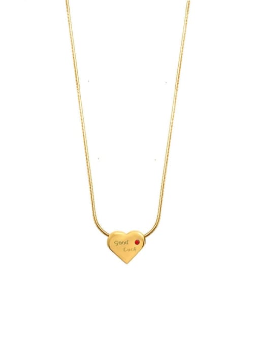 gold Titanium 316L Stainless Steel Rhinestone Heart Minimalist Necklace with e-coated waterproof