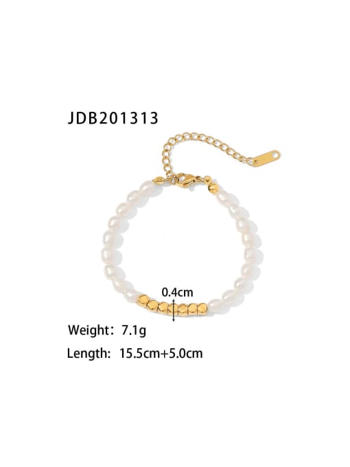 J&D Stainless steel Freshwater Pearl Geometric Dainty Beaded Bracelet 2