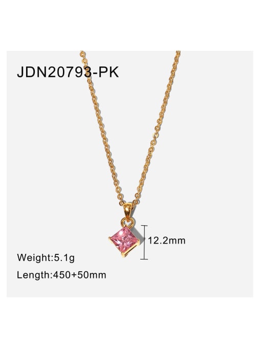 JDN20793 PK Stainless steel Cubic Zirconia Pink Geometric Trend Necklace
