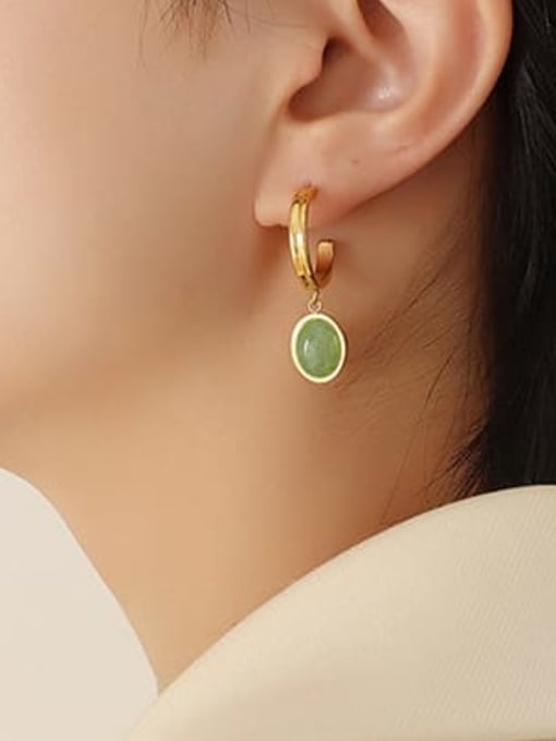 F635 Gold Earrings Titanium Steel Jade Vintage Geometric  Earring and Necklace Set