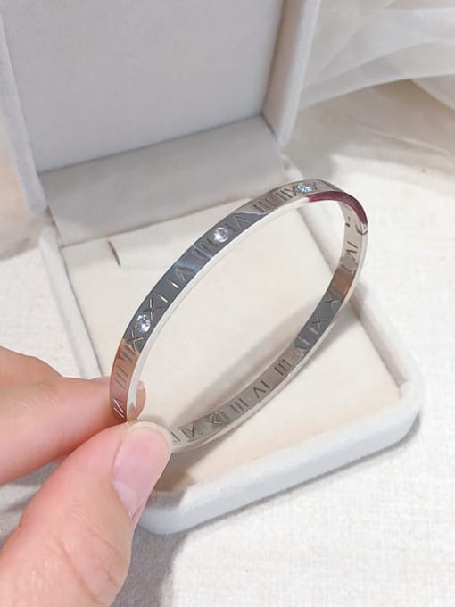 R35 hollow Roman numeral silver Titanium Steel Hollow Roman Numeral Rose Minimalist Band Bangle