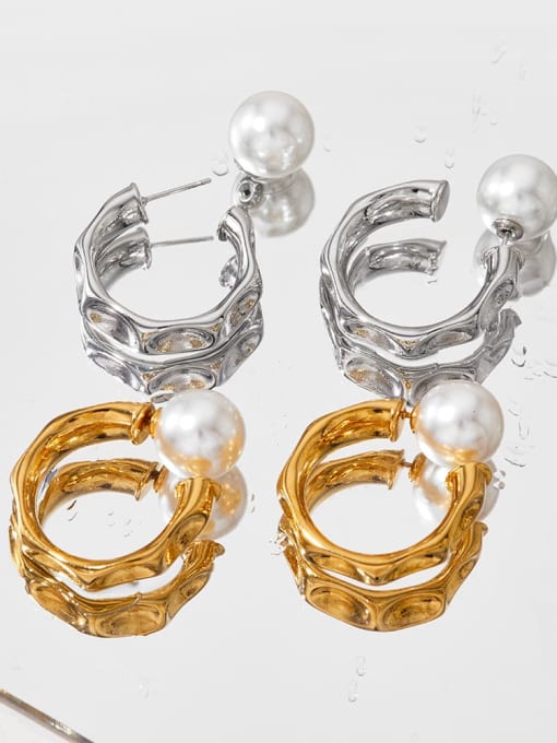 Clioro Stainless steel Freshwater Pearl Geometric Trend Stud Earring 2