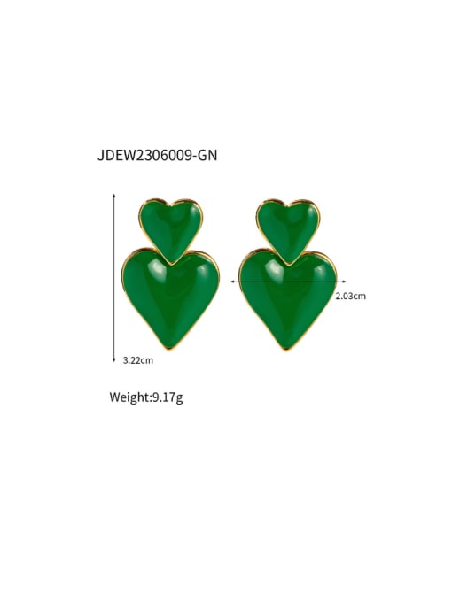 JDEW2306009 GN Stainless steel Enamel Heart Hip Hop Drop Earring