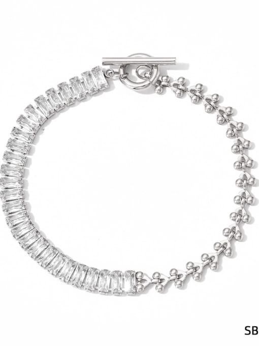 SBP022 Bracelet Silver White Stainless steel Trend Geometric Cubic Zirconia Bracelet and Necklace Set