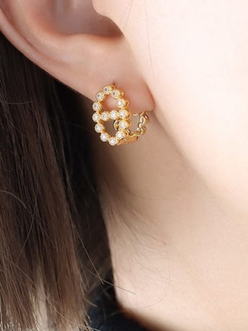 F718 Gold Earrings Brass Rhinestone Geometric Vintage Huggie Earring