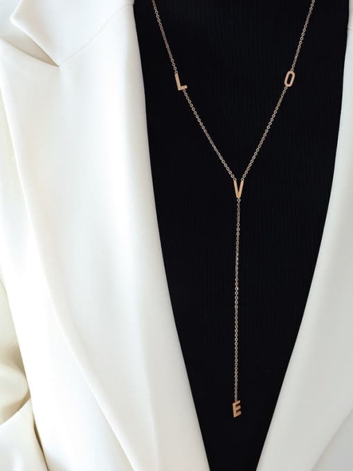 M014 rose gold sweater chain 55cm Titanium Steel Tassel Minimalist Lariat Necklace