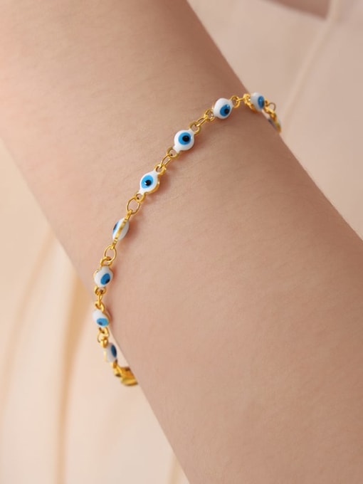White Blue Dropped Oil Gold Bracelet Titanium Steel Enamel Minimalist Evil Eye Bracelet and Necklace Set