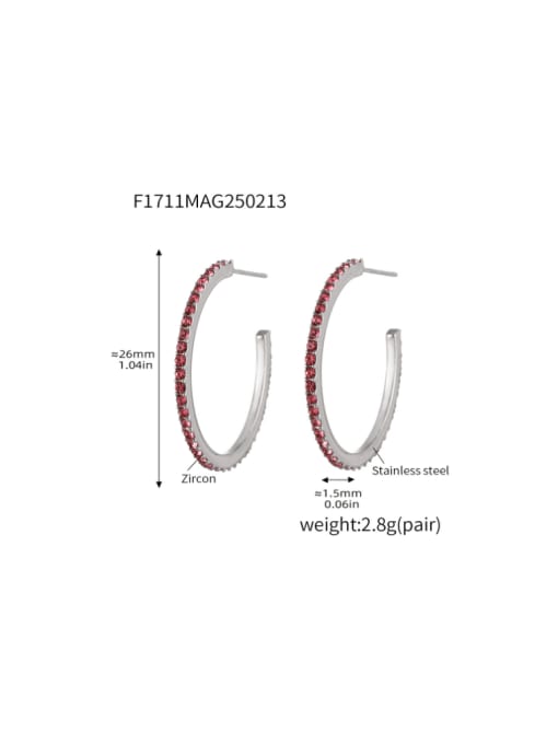 F1711 A Steel Color Zircon Earrings 26mm Stainless steel Cubic Zirconia Geometric Minimalist Stud Earring