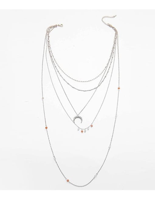 Silver Multilayer Long Crescent Alloy Necklace