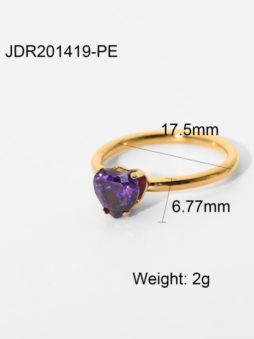 JDR201419 PE 7 Stainless steel Cubic Zirconia Green Heart Dainty Band Ring